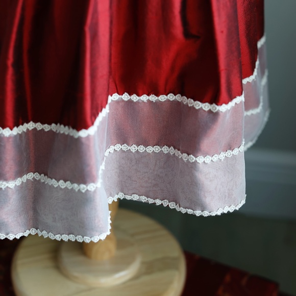 Girl's Red Shantung Silk Dress 18/24 Month Ivory Trim Special Occasion Portrait - Picture 5 of 8